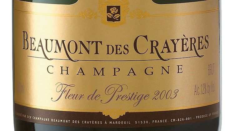 "ÅRETS MEST PRISVÄRDA MOUSSERANDE 2013”- Beaumont des Crayères Fleur de Prestige Brut 2003