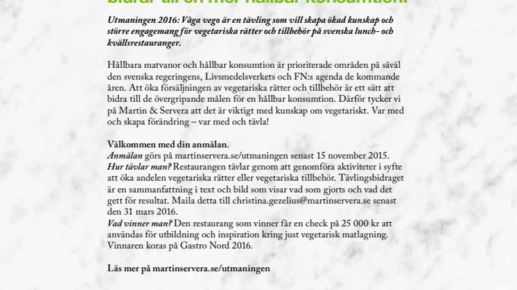 Martin & Servera utmanar för att utveckla vegetariskt på svenska restauranger