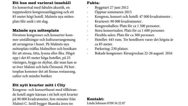 Information om Malmö kongress, konsert och hotell