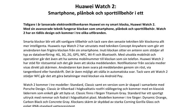 Huawei Watch 2: Smartphone, plånbok och sporttillbehör i ett