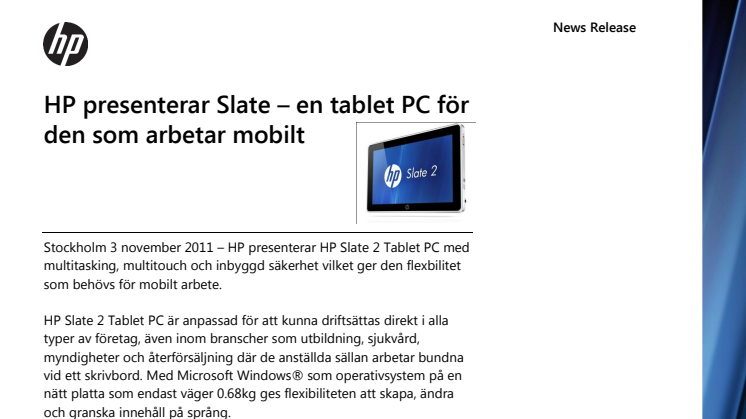 HP presenterar Slate – en tablet PC för den som arbetar mobilt