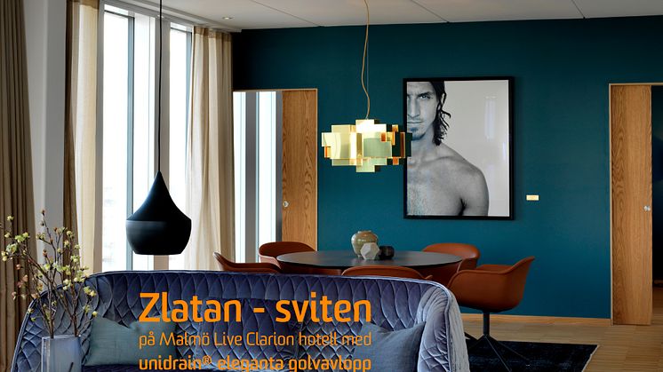 Zlatan-sviten med designat golvavlopp från unidrain®