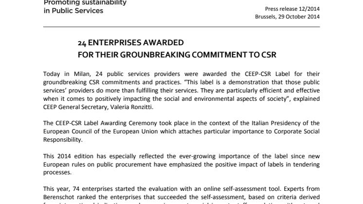 CEEP CSR Pristagare i Europa 2014 