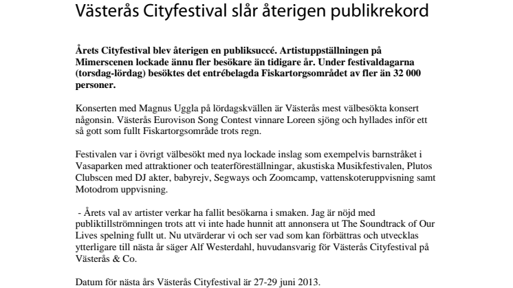 Västerås Cityfestival slår återigen publikrekord