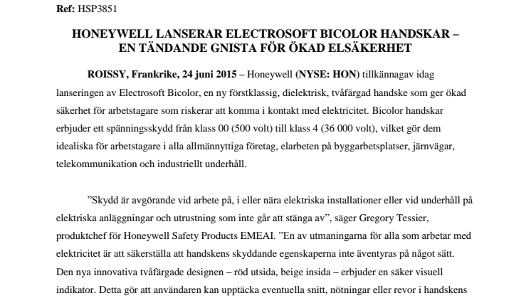 Honeywell lanserar Electrosoft Bicolor handskar –  en tändande gnista för ökad elsäkerhet 