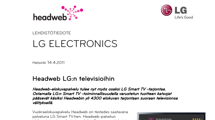Headweb LG:n televisioihin