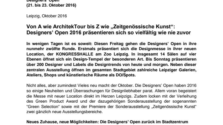Designers' Open - Pressemitteilung der Leipziger Messe GmbH