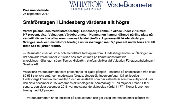 Värdebarometern 2017 Lindesbergs kommun