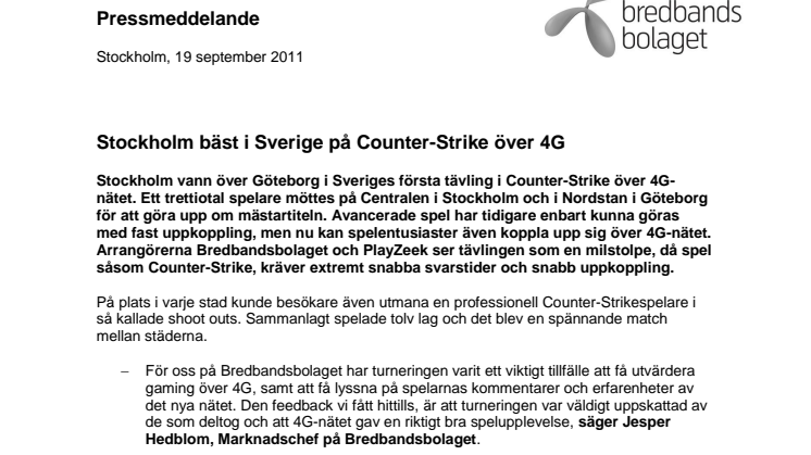 Stockholm bäst i Sverige på Counter-Strike över 4G