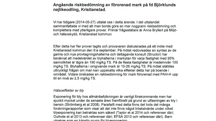 Utlåtande av Arbets- och miljömedicin