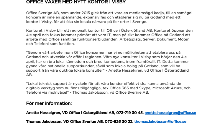 Office etablerar sig på Gotland