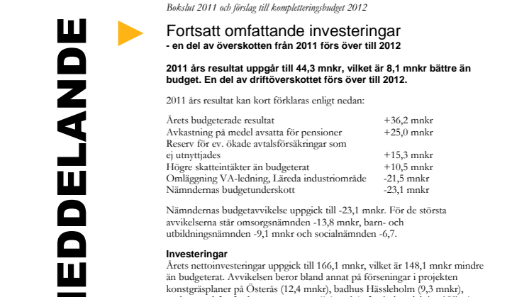 Bokslut 2011 och förslag till kompletteringsbudget 2012