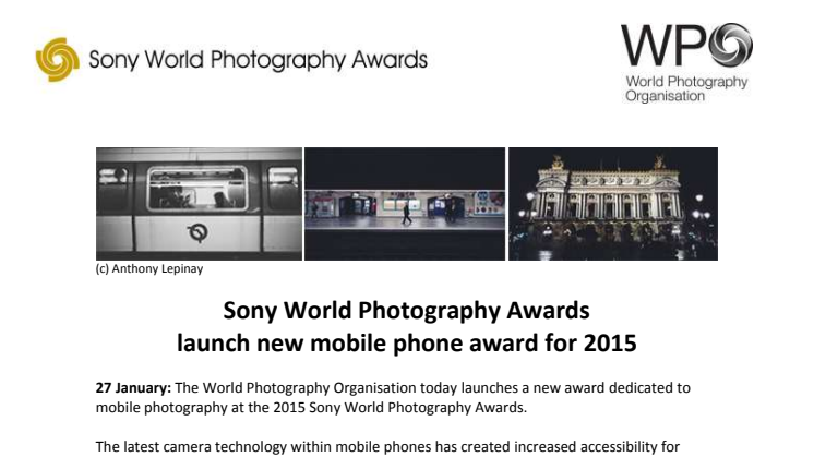 Sony World Photography Awards  launch new mobile phone award for 2015