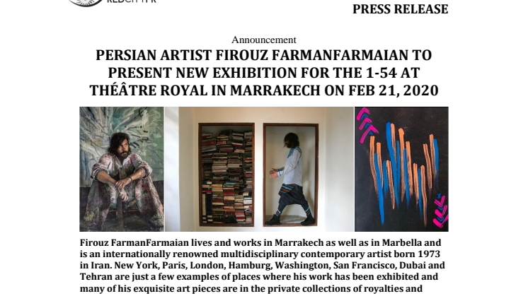 PERSIAN ARTIST FIROUZ FARMANFARMAIAN TO PRESENT NEW EXHIBITION FOR 1-54 AT THE THÉÂTRE ROYAL IN MARRAKECH ON FEB 21, 2020