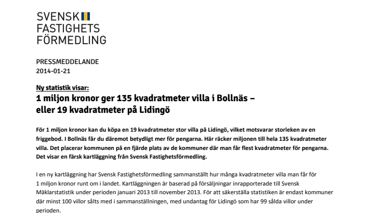  1 miljon kronor ger 135 kvadratmeter villa i Bollnäs – eller 19 kvadratmeter på Lidingö