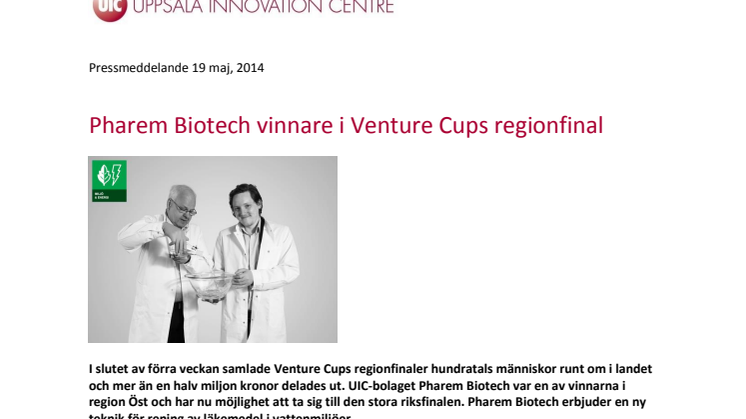 Pharem Biotech vinnare i Venture Cups regionfinal