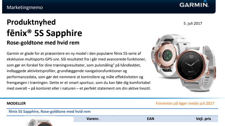 Nyt fashion-multisportsur fra Garmin   fēnix® 5S Sapphire Rose-goldtone