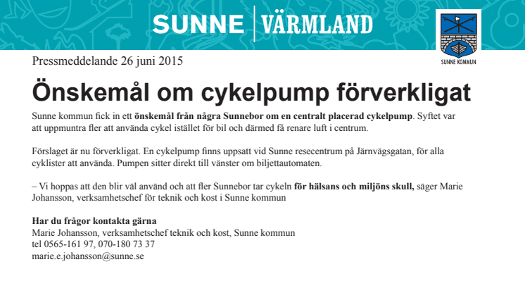 Önskemål om cykelpump centralt i Sunne förverkligat
