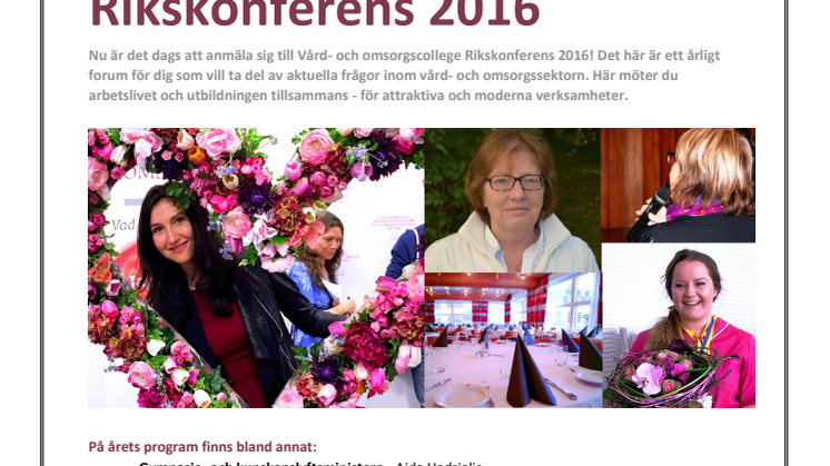 Vård- och omsorgscollege Rikskonferens 2016