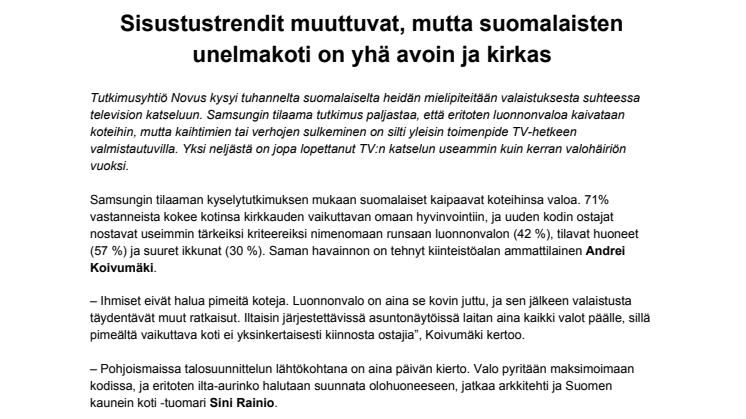 Sisustustrendit muuttuvat, mutta suomalaisten unelmakoti on yhä avoin ja kirkas