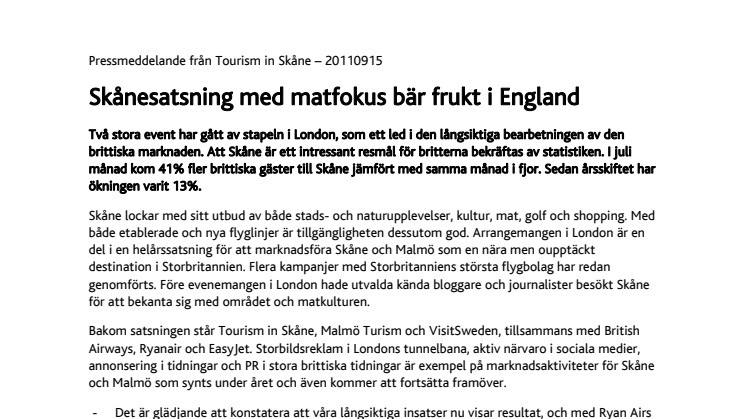 Skånesatsning med matfokus bär frukt i England