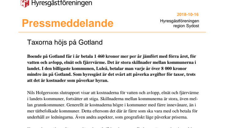 Taxorna höjs på Gotland