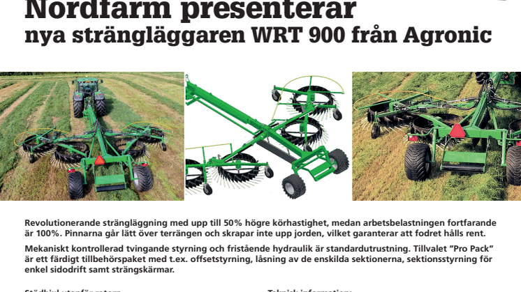 Nordfarm presenterar nya strängläggaren WRT 900 från Agronic