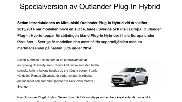 Specialversion av Outlander Plug-In Hybrid 