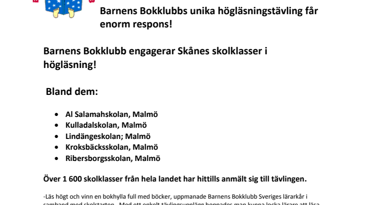 Barnens Bokklubb engagerar Malmös skolklasser i högläsning!