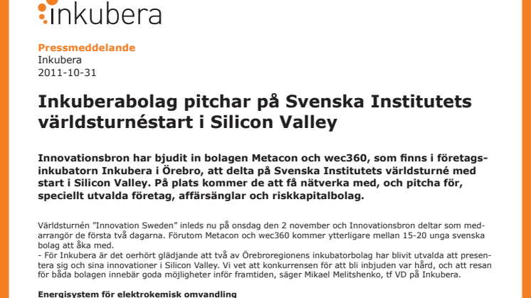 Inkuberabolag pitchar på Svenska Institutets världsturnéstart i Silicon Valley
