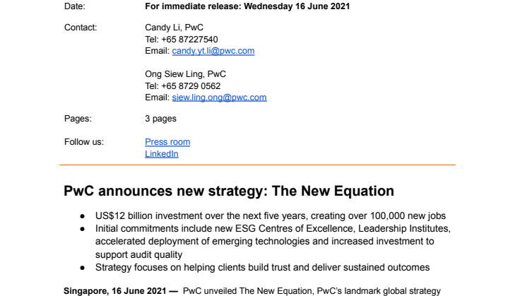 PwC announces new strategy: The New Equation