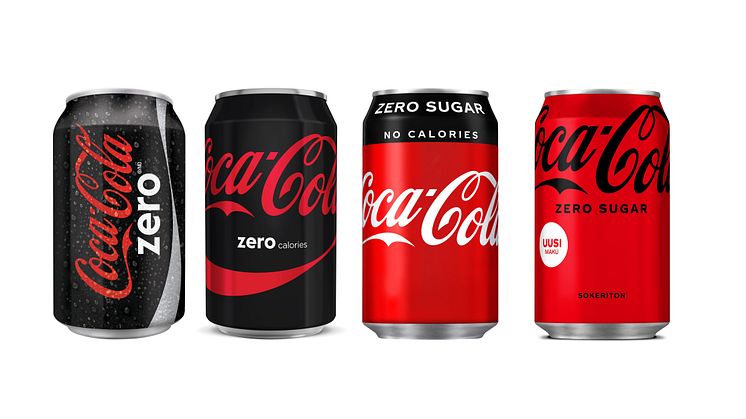 Sokeriton Coca-Cola lanseerattiin alun perin mustassa pakkauksessa, mutta 15 vuoden aikana punainen väri on lisääntynyt pakkauksessa. Uudessa Zerossa mustaa on enää vain logo.
