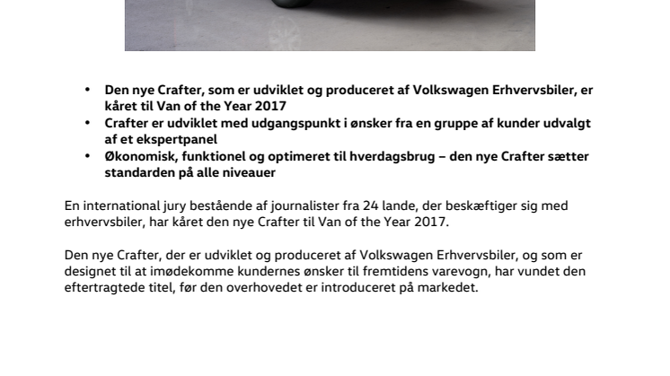 ​Den nye Crafter er kåret til Van of the Year 2017