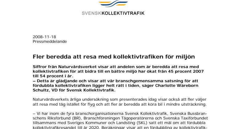 Fler beredda att resa med kollektivtrafiken för miljön