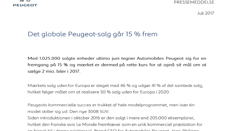 Det globale Peugeot-salg går 15 % frem