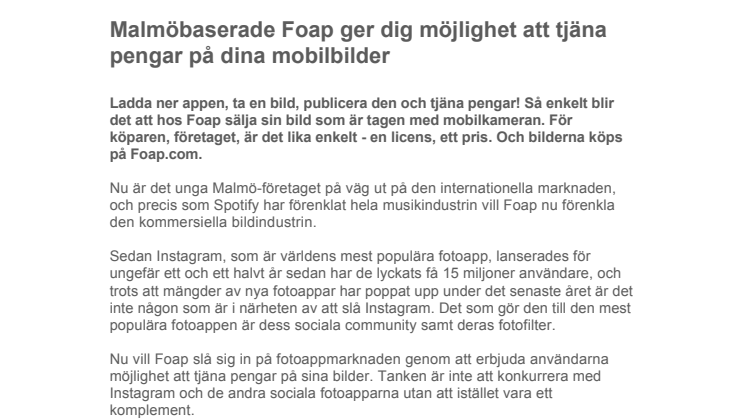 Malmöbaserade Foap ger dig möjlighet att tjäna pengar på dina mobilbilder