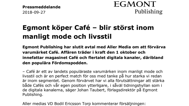 Egmont köper Café – blir störst inom manligt mode och livsstil