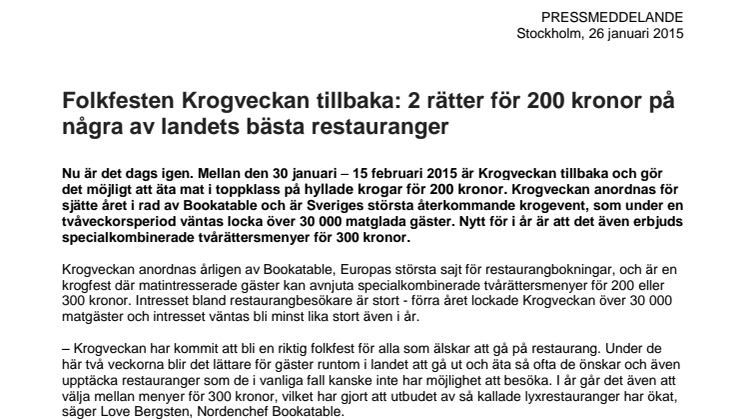 Folkfesten Krogveckan tillbaka: 2 rätter för 200 kronor på några av landets bästa restauranger 