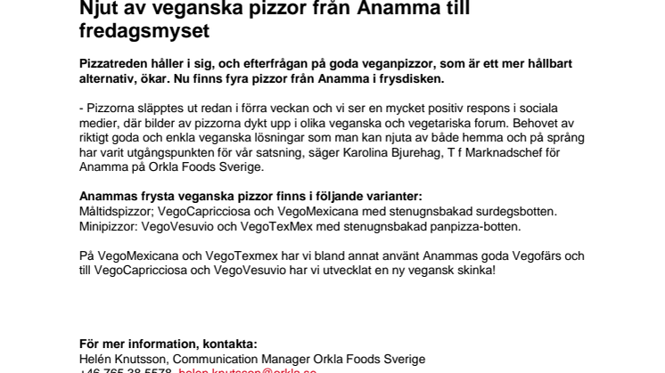 Njut av veganska pizzor från Anamma till fredagsmyset