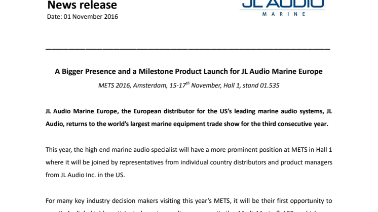 JL Audio Marine Europe - A Bigger Presence and a Milestone Product Launch at METS