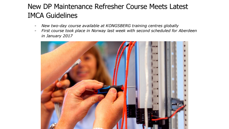 Kongsberg Maritime: New DP Maintenance Refresher Course Meets Latest IMCA Guidelines