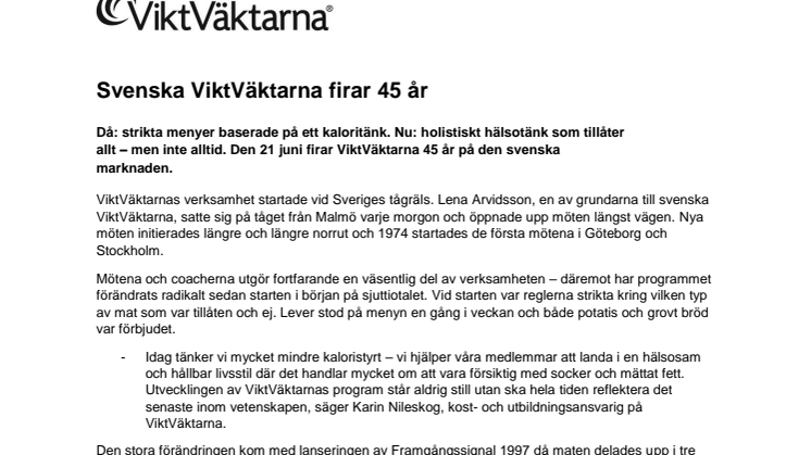 Svenska ViktVäktarna firar 45 år 