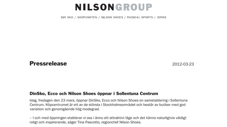 DinSko, Ecco och Nilson Shoes öppnar i Sollentuna Centrum