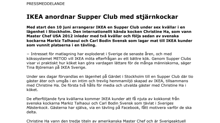 IKEA anordnar Supper Club med stjärnkockar