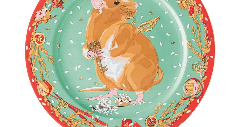 The golden key firmly in his hand: Rosenthal Zodiac plate for the year of the rat 2020.