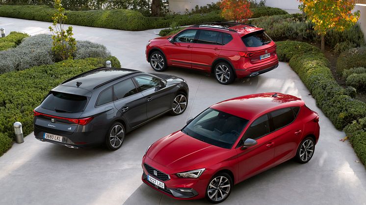 Laddbara modeller från SEAT; SEAT Leon e-Hybrid, SEAT Leon Sportstourer e-Hybrid, SEAT Tarraco e-Hybrid.
