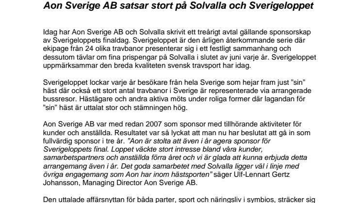 Aon Sverige AB satsar stort på Solvalla och Sverigeloppet