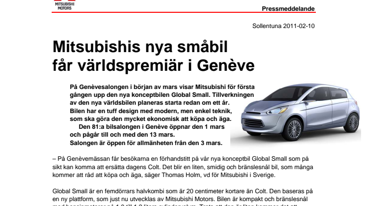 Mitsubishis nya småbil får världspremiär i Genève