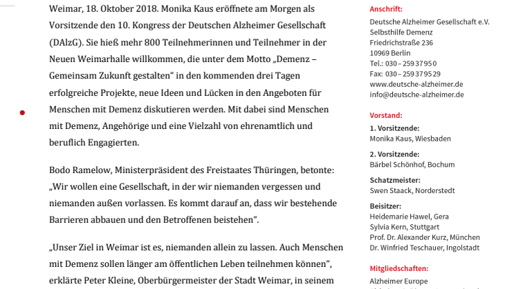 Kongressauftakt in Weimar: „Demenz – Gemeinsam Zukunft gestalten“ 