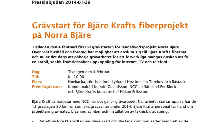 Pressinbjudan: Grävstart för Bjäre Krafts fiberprojekt på Norra Bjäre